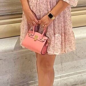 Neiman Marcus Pink Saffiano Faux Leather Satchel Bag